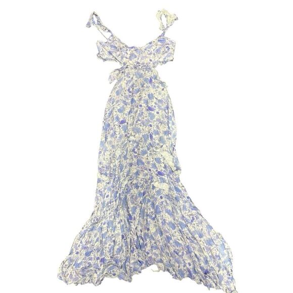 ASTR the Label Cassis Floral Ruffle Maxi Dress Light Blue Cutout XS Boho - Picture 8 of 13